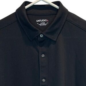 UNTUCKit Men's Large Black Long Sleeve Knit Button Down Shirt 100% Cotton